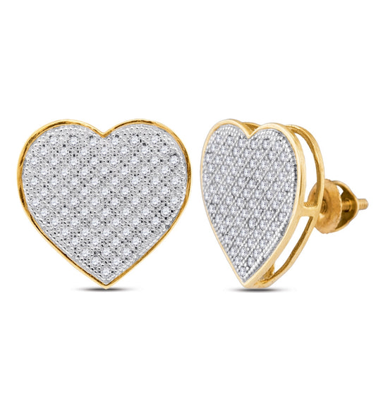 10K Yellow Gold Womens Round Diamond Heart Earrings 1/2 Cttw, Length: 0.51 In, Width: 0.57 In
