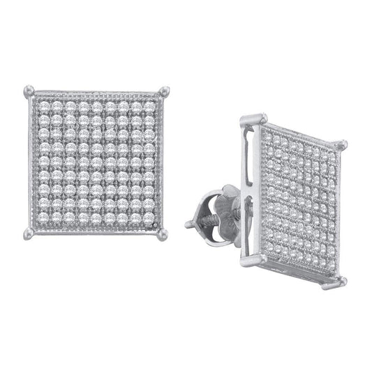 10kt White Gold Womens Round Diamond Square Cluster Screwback Earrings 1/2ctw