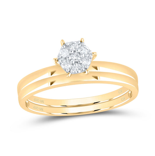 10K Yellow Gold Round Diamond Cluster Bridal Wedding Ring Band Set 1/6 Cttw, Womens Size: 5-10