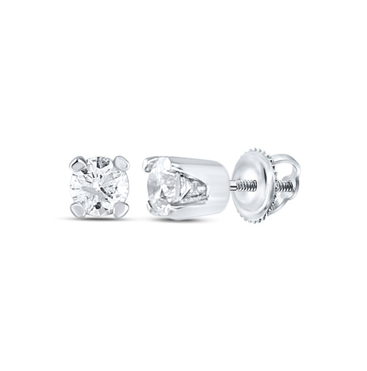 14K White Gold Infant Girls Round Diamond Solitaire Earrings 1/20 Cttw, Length: 0.08 In, Width: 0.08 In