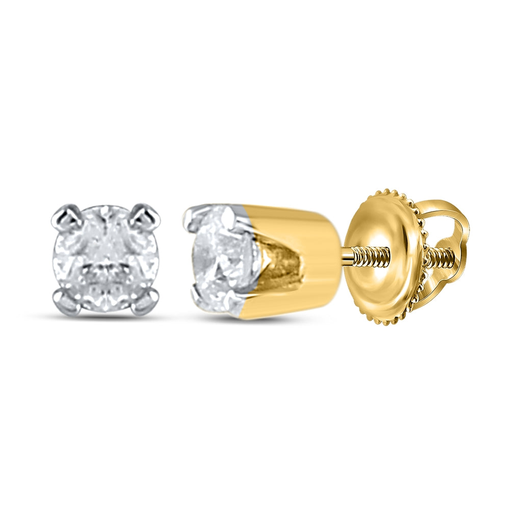 14K Yellow Gold Womens Round Diamond Solitaire Earrings 1/20 Cttw