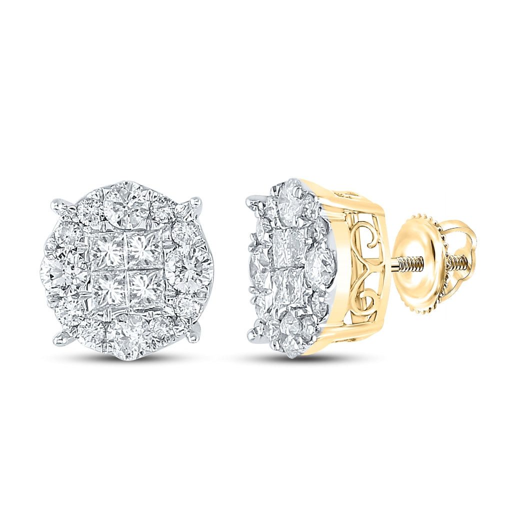 14K White Or Yellow Gold Womens Princess Round Diamond Cluster Earrings