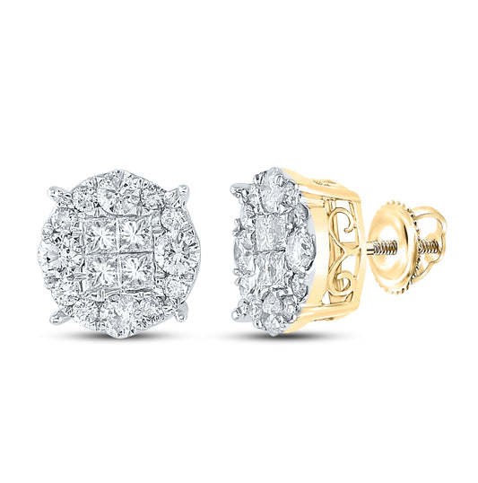 14K White Or Yellow Gold Womens Princess Round Diamond Cluster Earrings