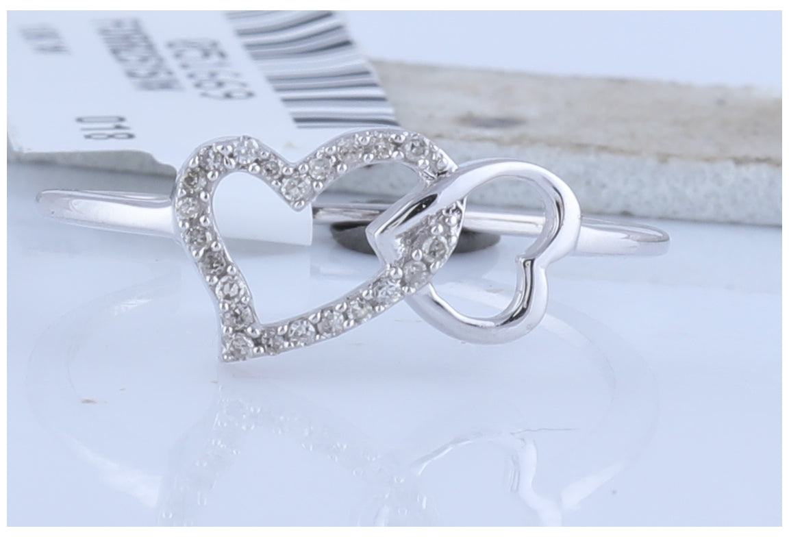 10K White Gold Womens Round Diamond Double Heart Ring 1/20 Cttw, Womens Size: 5-10
