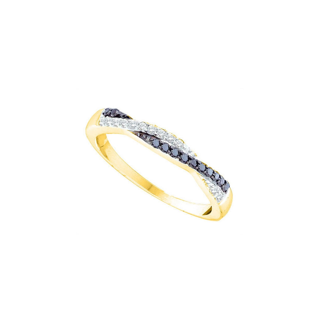 14K Yellow Gold Womens Round Black Color Treated Diamond Band Ring 1/4 Cttw, Womens Size: 5-10