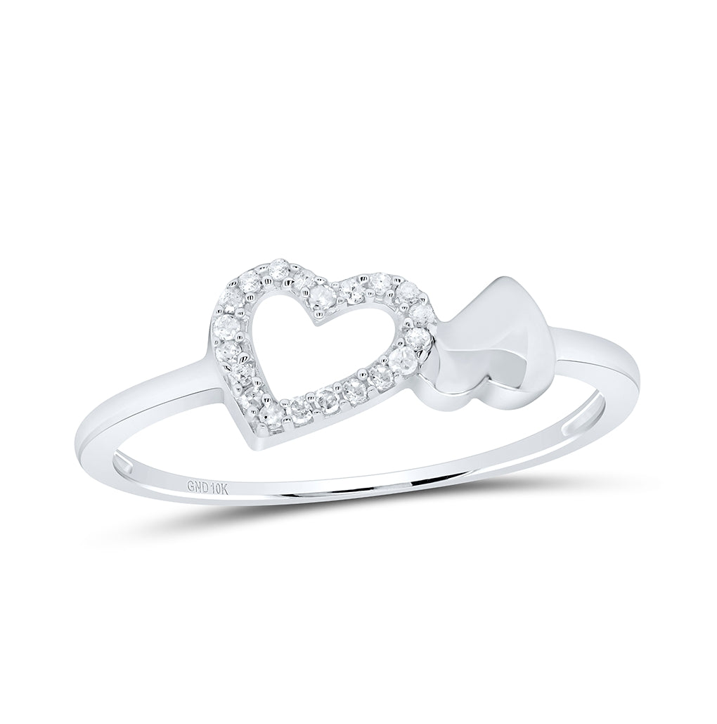 10K Yellow Or White Gold Womens Round Diamond Slender Double Heart Ring 1/20 Cttw, Womens Size: 5-10