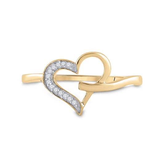 10K Yellow Gold Womens Round Diamond Heart Ring 1/20ctw, Women's Size: 5-10