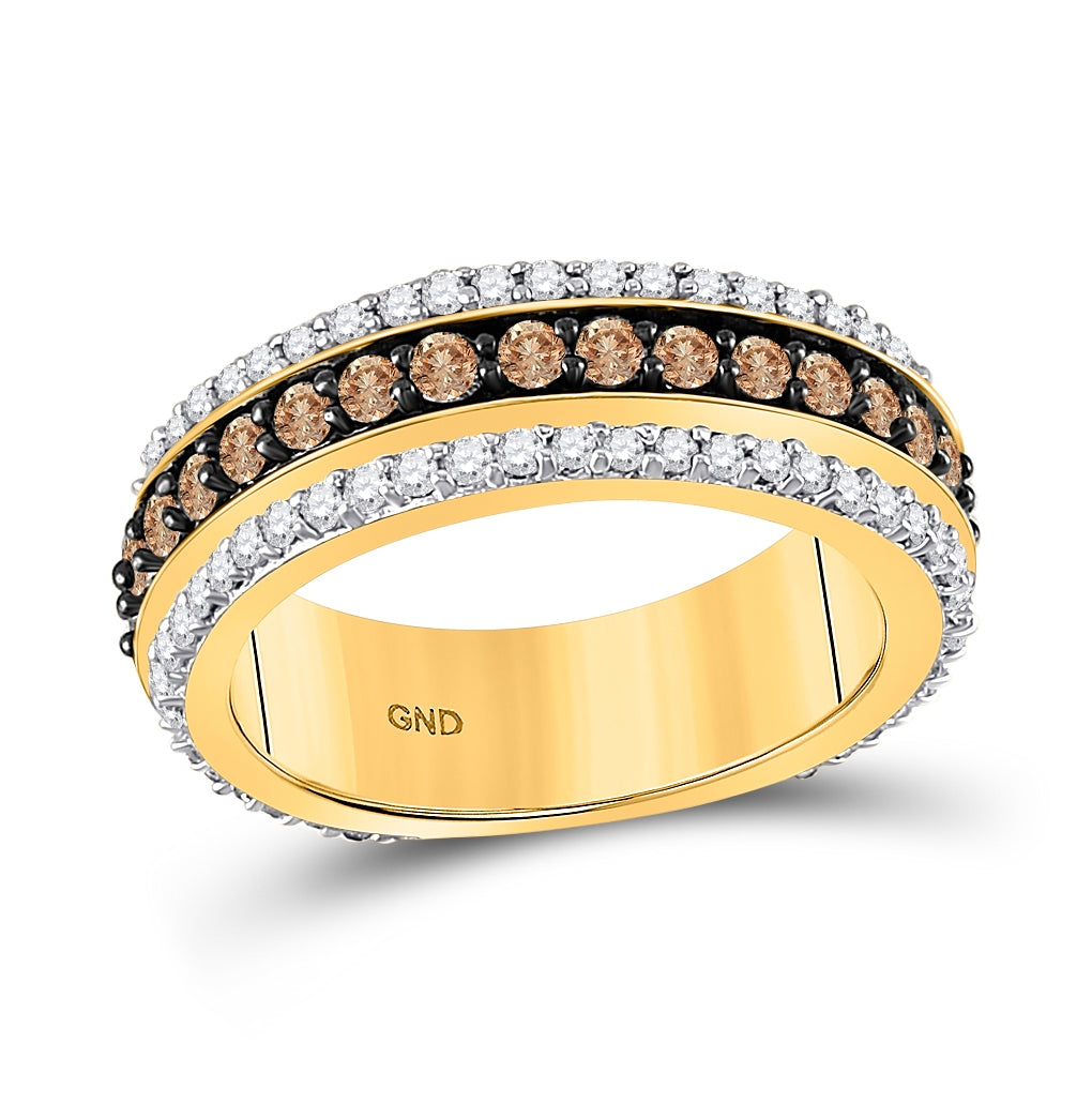 14K Yellow Or White Gold Womens Round Brown Diamond Band Ring 1-3/8 Cttw