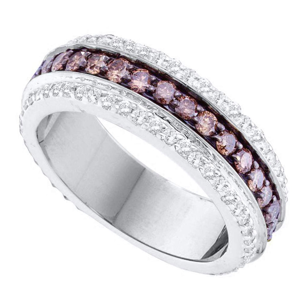 14K Yellow Or White Gold Womens Round Brown Diamond Band Ring 1-3/8 Cttw