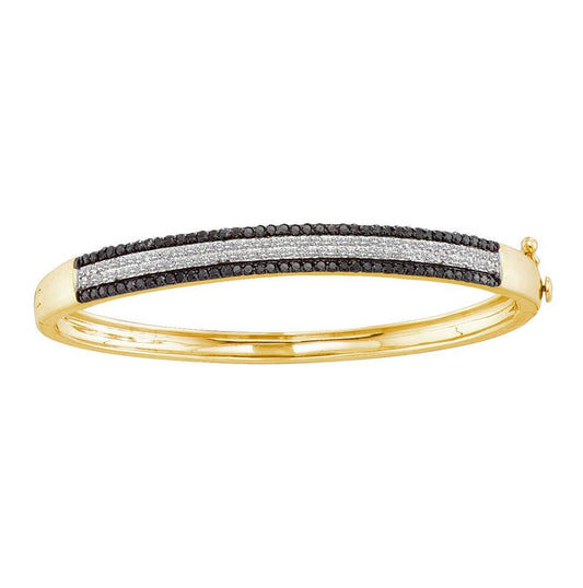 14K Yellow Gold Womens Round Black Color Enhanced Diamond Bangle Bracelet 1-3/8 Cttw, Length: 2.76 In, Width: 0.24 In