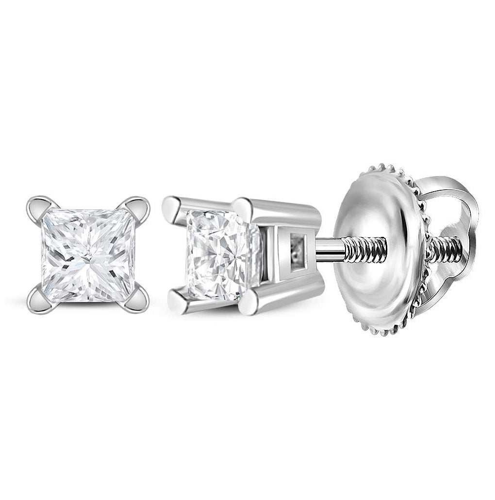 14K White Gold Womens Princess Diamond Solitaire Earrings 1/6ctw