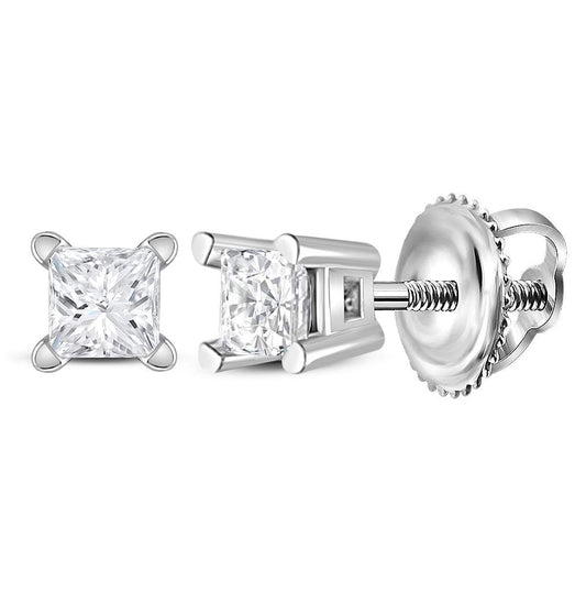14K White Gold Womens Princess Diamond Solitaire Earrings 1/6ctw