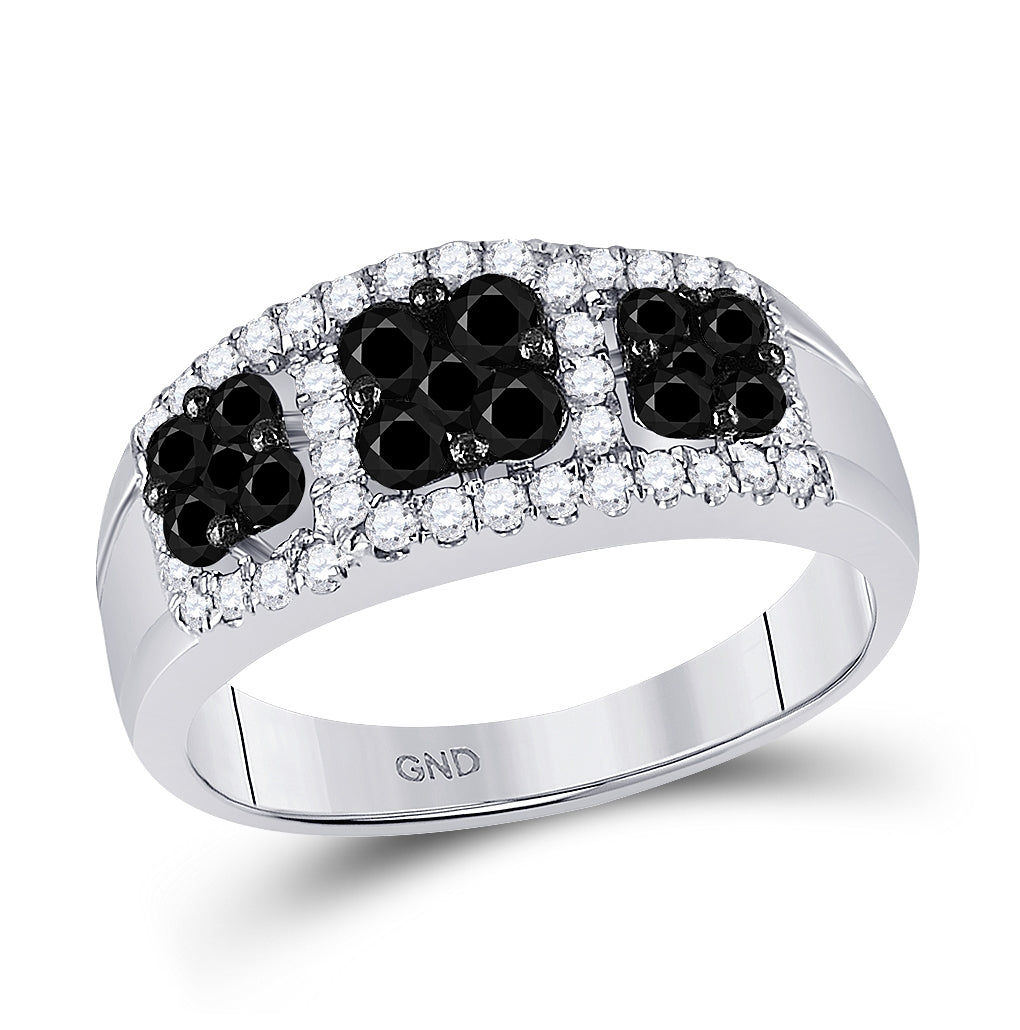 14kt White Gold Womens Round Black Color Enhanced Diamond Anniversary Band Ring 1.00 Cttw