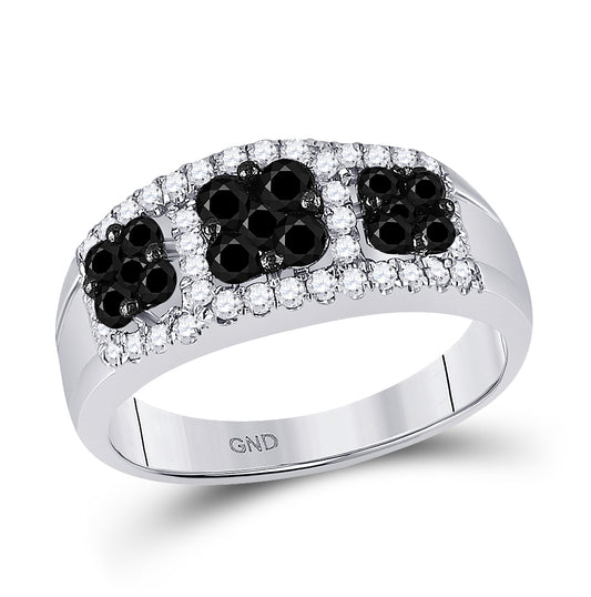 14kt White Gold Womens Round Black Color Enhanced Diamond Anniversary Band Ring 1.00 Cttw