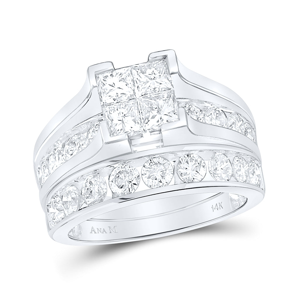 14K White Gold Princess Diamond Bridal Wedding Ring Band Set 3 Cttw, Womens Size: 5-10