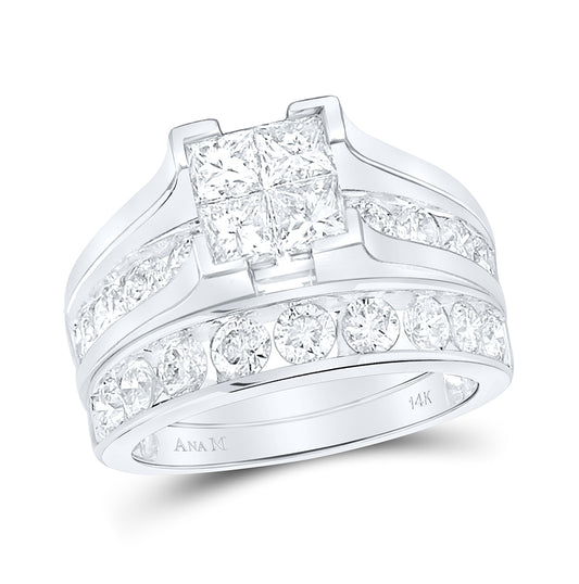 14K White Gold Princess Diamond Bridal Wedding Ring Band Set 3 Cttw, Womens Size: 5-10