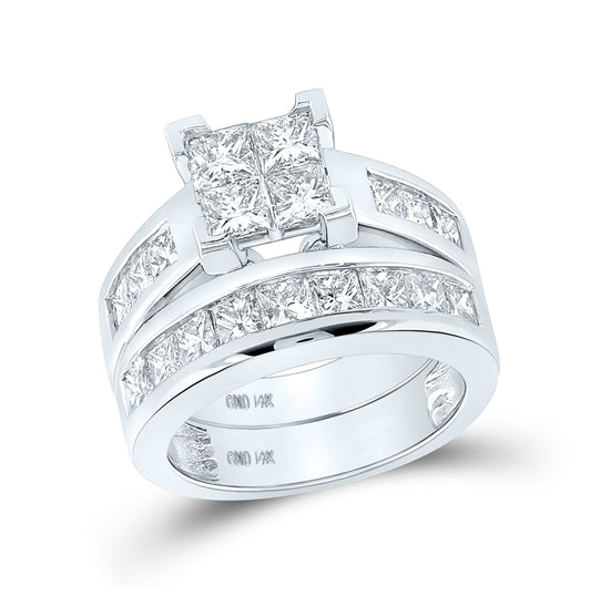 14K White Gold Princess Diamond Bridal Wedding Ring Band Set 3ctw, Womens Size: 5-10