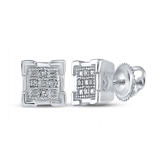 Sterling Silver Or Yellow-tone Sterling Silver Womens Round Diamond Square Cluster Earrings