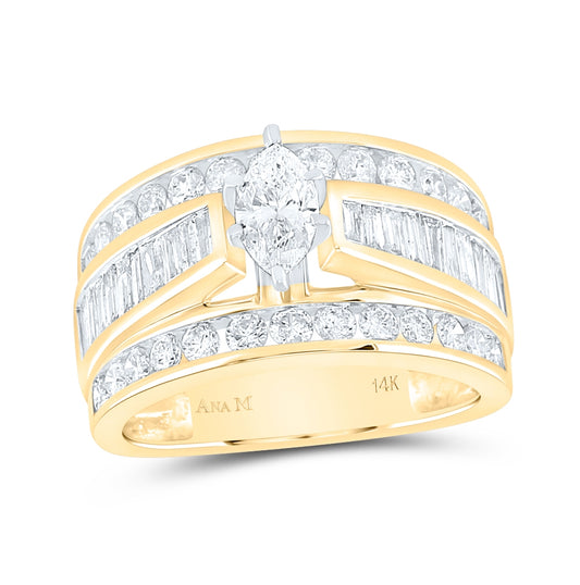 14K Yellow Gold Marquise Diamond Solitaire Bridal Wedding Engagement Ring 2 Cttw, Womens Size: 5-10