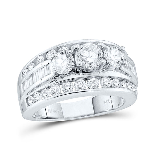 14k White Gold Womens Round Diamond 3-stone Bridal Wedding Engagement Ring 1.00 Cttw