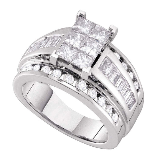 14kt White Gold Womens Princess Diamond Cluster Bridal Wedding Engagement Ring 2.00 Cttw