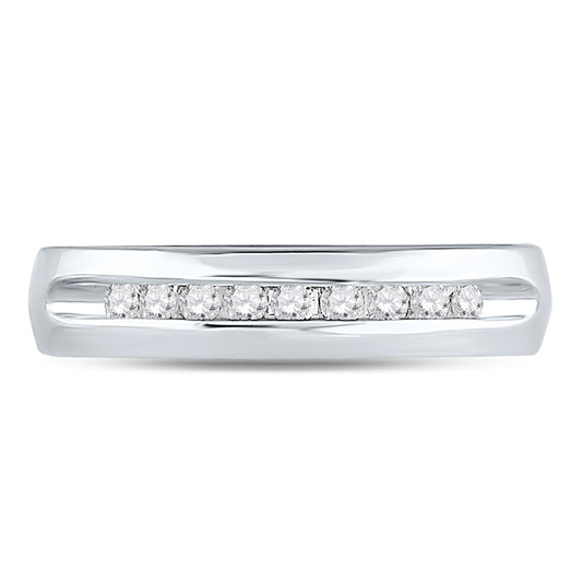 14K White Gold Mens Machine Set Round Diamond Wedding Channel Band Ring 1/4 Cttw, Mens Size: 7-13
