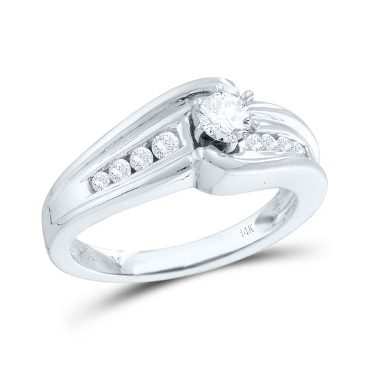 14kt White Gold Womens Round Diamond Solitaire Bridal Wedding Engagement Ring 3/8 Cttw