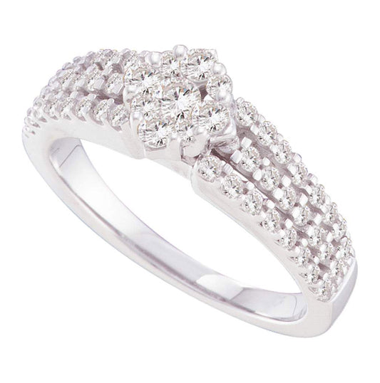 14kt White Gold Womens Round Diamond Cluster Bridal Wedding Engagement Ring 5/8 Cttw