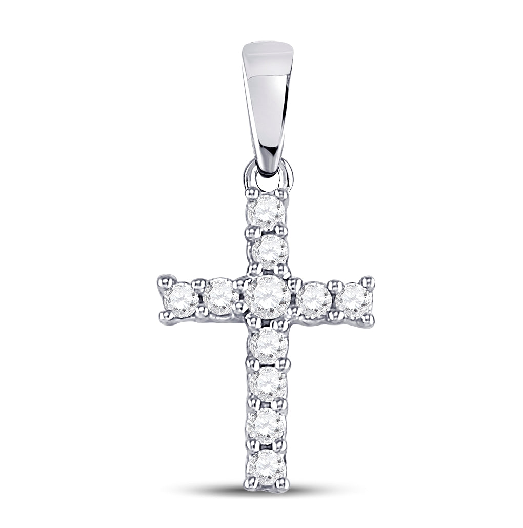 14K White Gold Womens Round Diamond Cross Pendant 1/10 Cttw, Length: 0.5 In, Width: 0.31 In