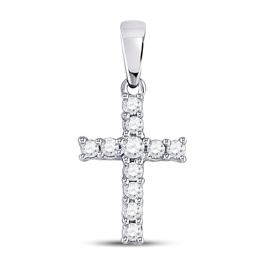 14K White Gold Womens Round Diamond Cross Pendant 1/10 Cttw, Length: 0.5 In, Width: 0.31 In