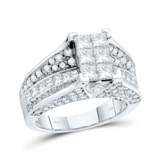 14K White Gold Princess Diamond Cluster Bridal Wedding Engagement Ring 3 Cttw, Womens Size: 5-10