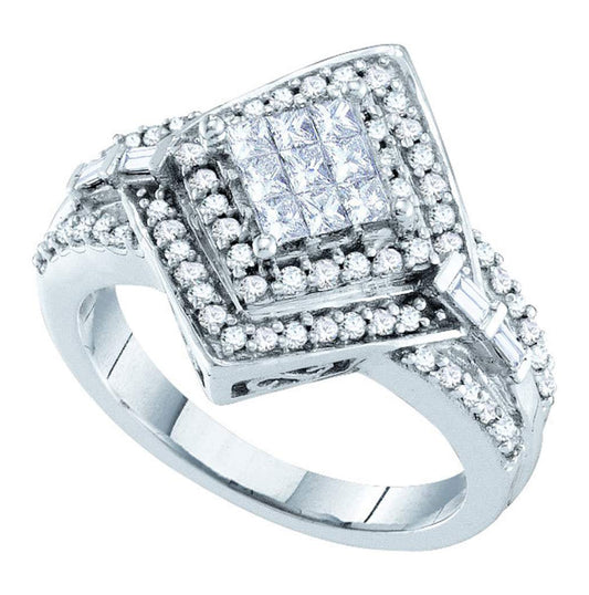 14kt White Gold Womens Princess Diamond Cluster Bridal Wedding Engagement Ring 3/4 Cttw