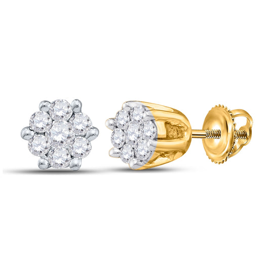 14K Yellow Gold Womens Round Diamond Flower Cluster Earrings 1/6 Cttw, Length: 0.18 In, Width: 0.18 In