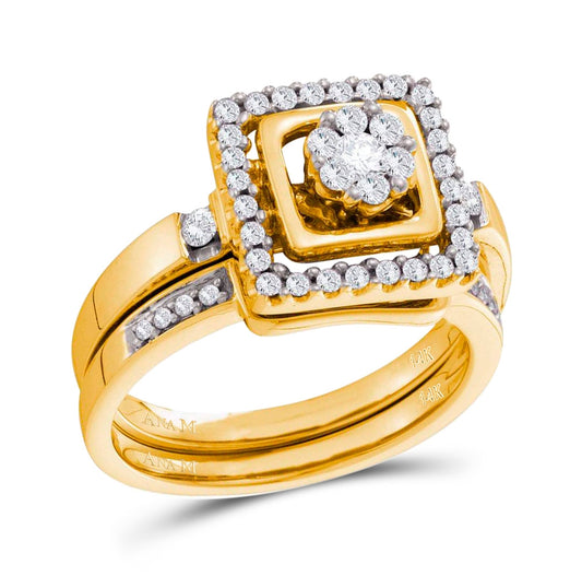 14K Yellow Gold Round Diamond Bridal Wedding Ring Band Set 1/2ctw, Womens Size: 5-10