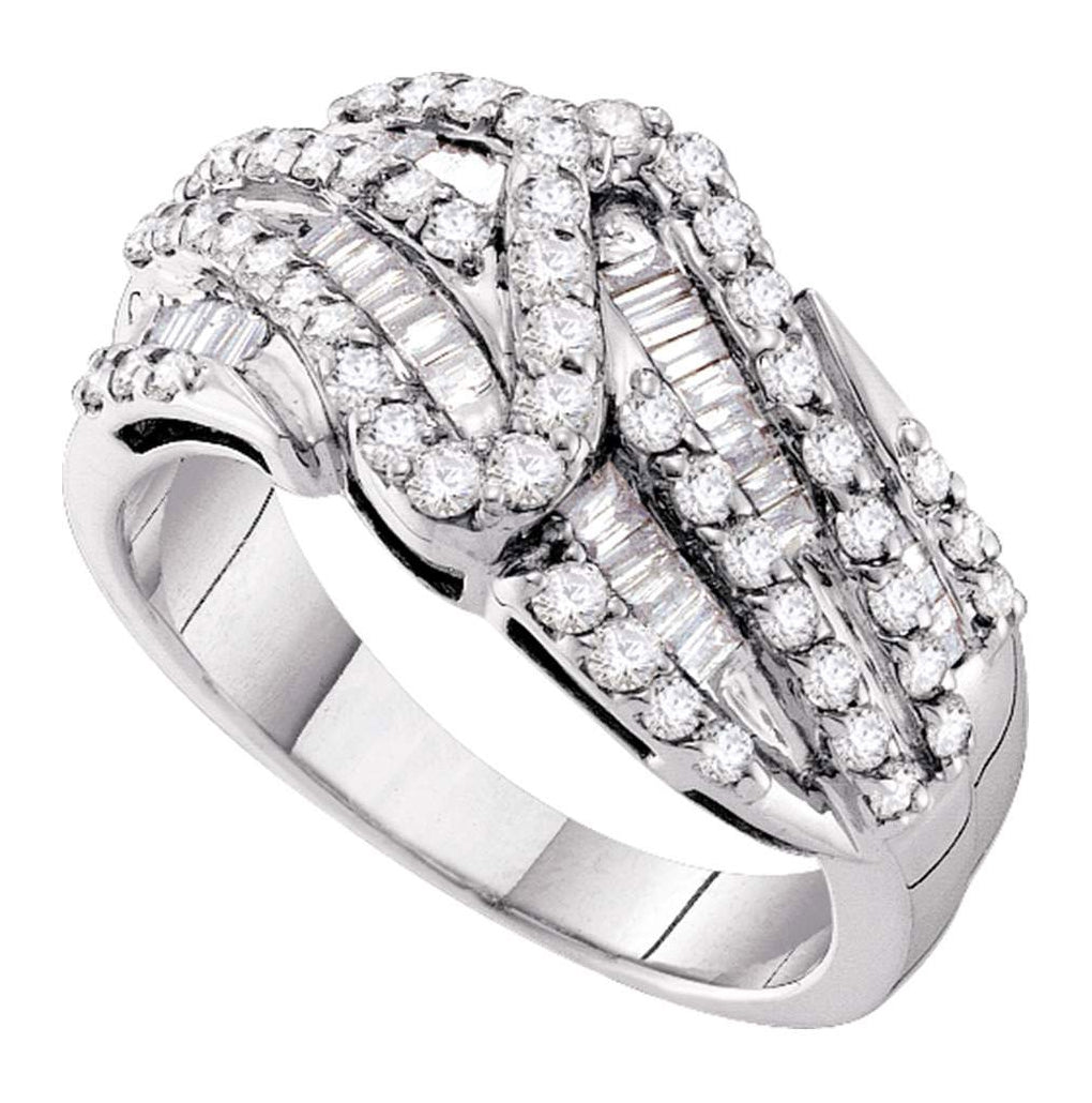 14kt White Gold Womens Round Pave-set Diamond Striped Fashion Band Ring 1.00 Cttw