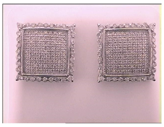 10kt White Gold 1  Ct Diamond Micro-pave Mens Earring