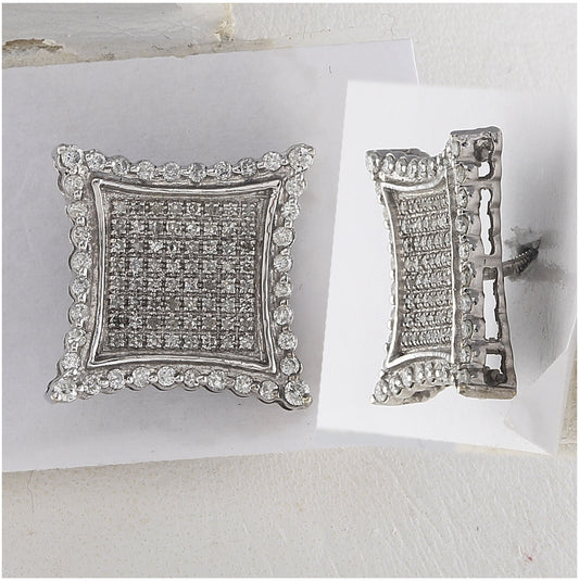 10kt White Gold 1  Ct Diamond P3 Micro-pave Kite Square Earring