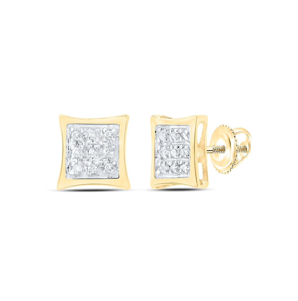 10K White Or Yellow Gold Womens Round Diamond Kite Square Earrings