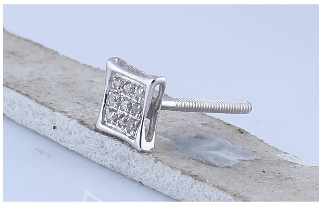 10K White Or Yellow Gold Womens Round Diamond Kite Square Earrings