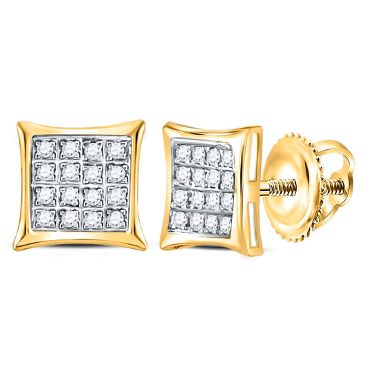 10K Yellow Gold Womens Round Diamond Square Kite Cluster Stud Earrings 1/10 Cttw, Length: 0.26 In, Width: 0.26 In