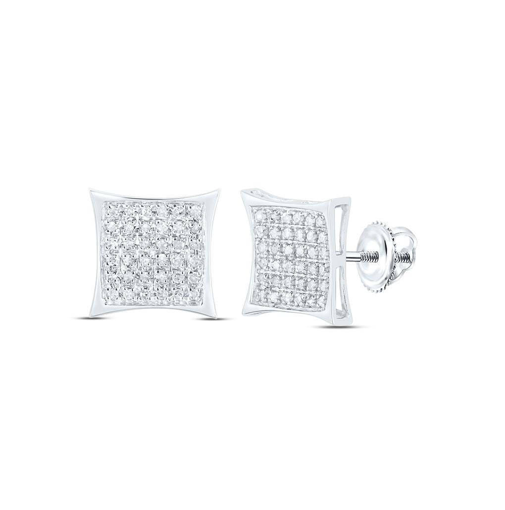 10K White Or Yellow Gold Womens Round Diamond Kite Square Earrings