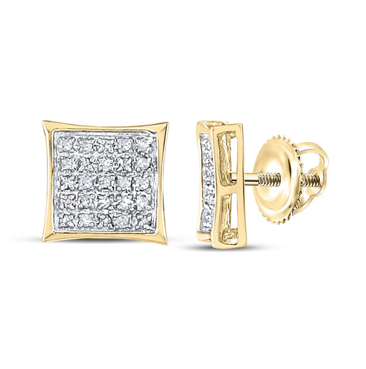 14K Yellow Gold Womens Round Diamond Kite Square Earrings 1/6 Cttw, Length: 0.39 In, Width: 0.39 In