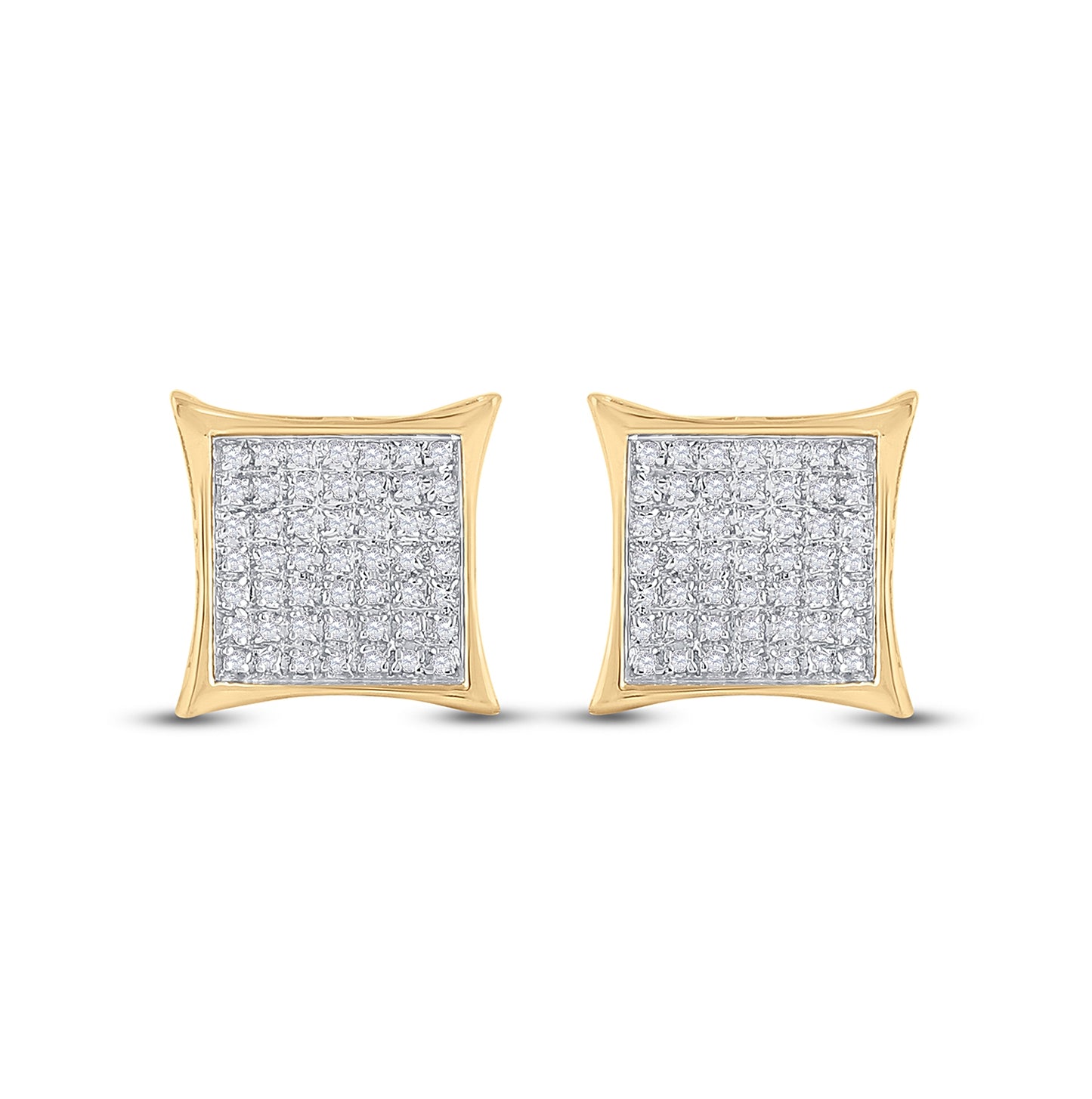 10K Yellow Gold Womens Round Diamond Kite Square Earrings 1/3 Cttw