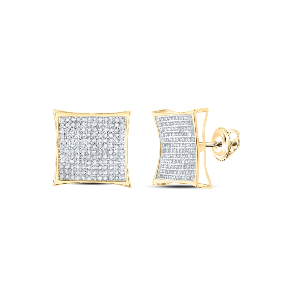 10K Yellow Gold Womens Round Diamond Kite Square Earrings 7/8 Cttw, Length: 0.61 In, Width: 0.61 In