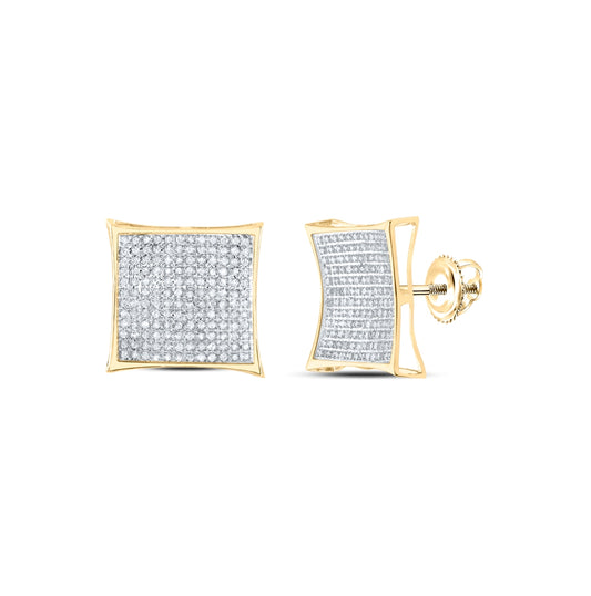 10K Yellow Gold Womens Round Diamond Kite Square Earrings 7/8 Cttw, Length: 0.61 In, Width: 0.61 In