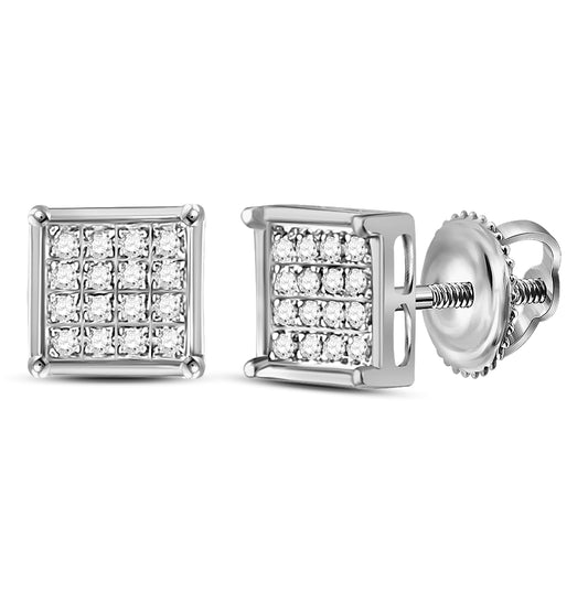 10K White Or Yellow Gold Womens Round Diamond Square Earrings