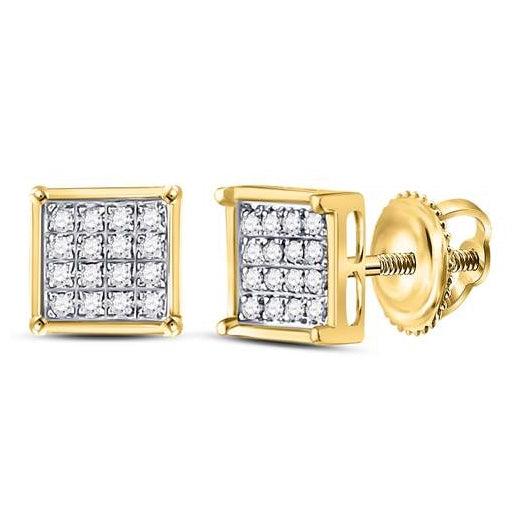 10K White Or Yellow Gold Womens Round Diamond Square Earrings