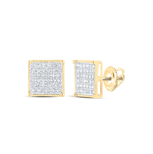 10K Yellow Gold Womens Round Diamond Square Cluster Earrings 1/4 Cttw, Length: 0.33 In, Width: 0.33 In