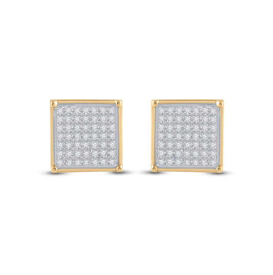 10K Yellow Gold Women's Round Diamond Sq Earrings 1/3ctw