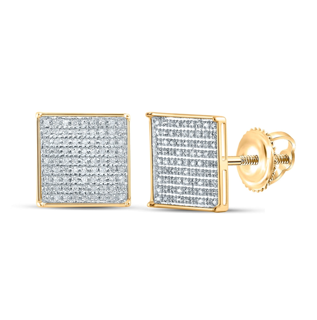 10K White Or Yellow Gold Womens Round Diamond Square Earrings